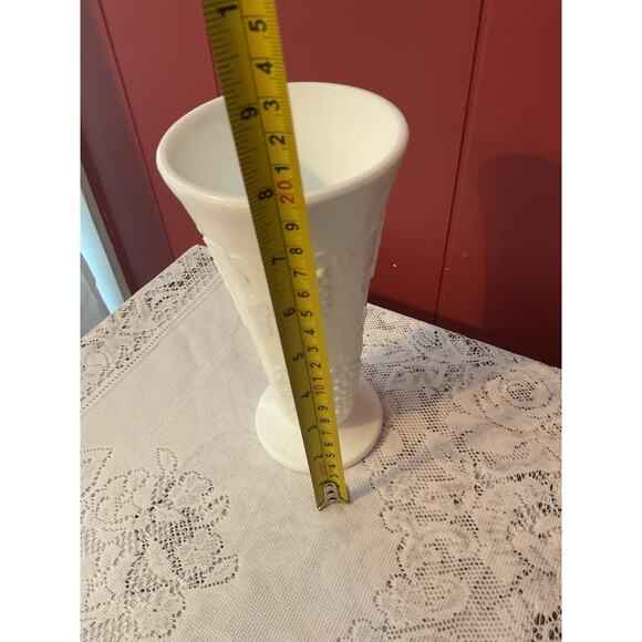 Mid Century Milk Glass Vase Embossed Grapes - Picture 4 of 9